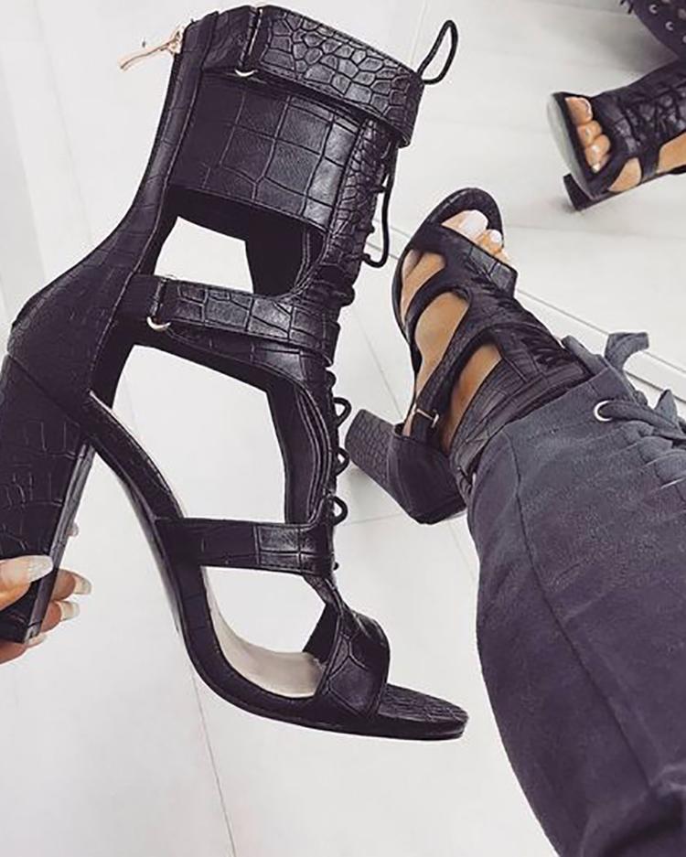 Ankle Strap & Lace Gladiator Heel - Velora Luxury Fashion