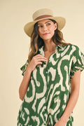 Annie Wear Abstract Printed Frill Sleeve Shirt Mini Dress - Velora Luxury Fashion