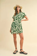 Annie Wear Abstract Printed Frill Sleeve Shirt Mini Dress - Velora Luxury Fashion