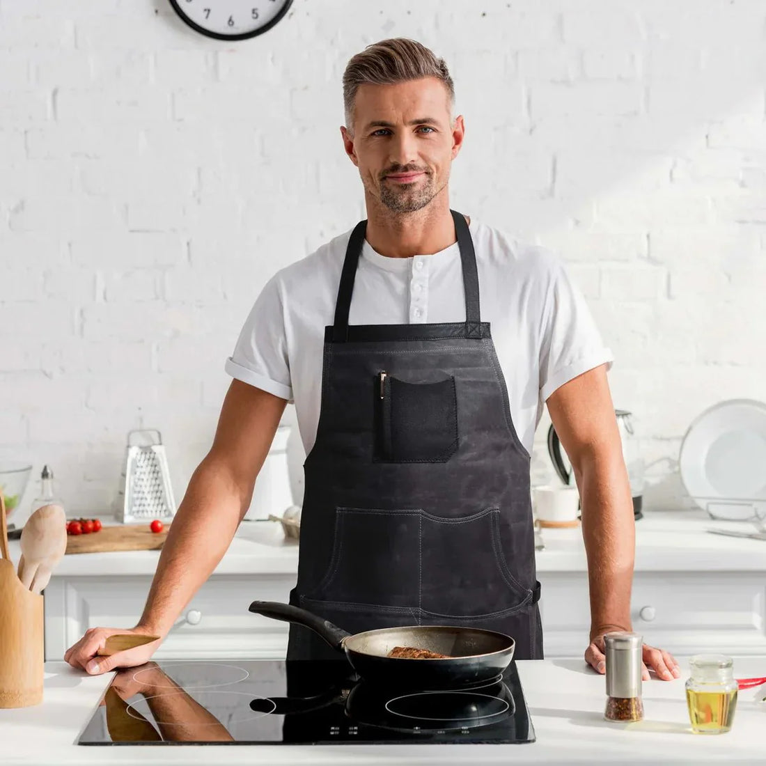 Arucas Leather Canvas Apron - Stress Grey - Velora Luxury Fashion