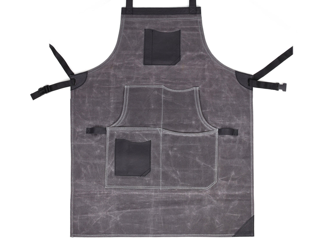 Arucas Leather Canvas Apron - Stress Grey - Velora Luxury Fashion