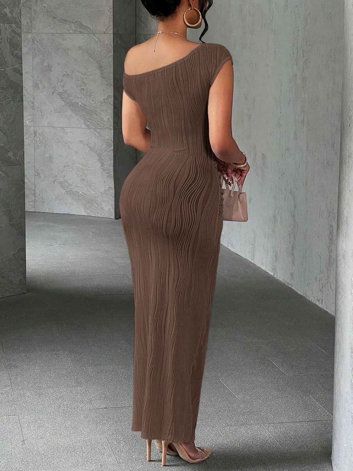 Asymmetrical One Shoulder Bodycon Maxi Dress - Velora Luxury Fashion