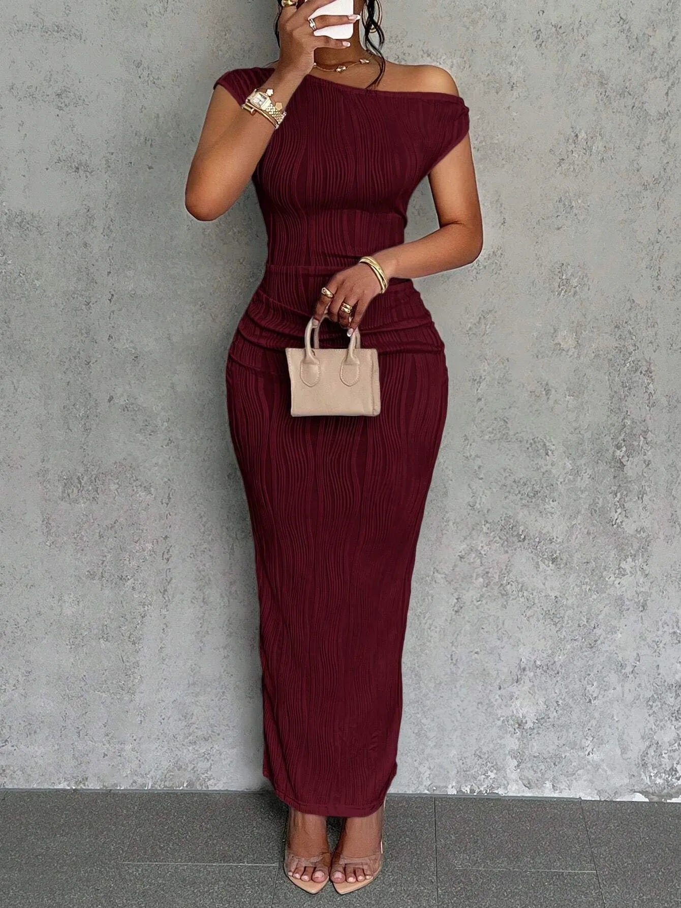 Asymmetrical One Shoulder Bodycon Maxi Dress - Velora Luxury Fashion