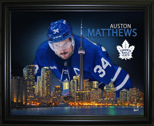 Auston Matthews 16x20 Framed Skyline Print Toronto Maple Leafs - Velora Luxury Fashion