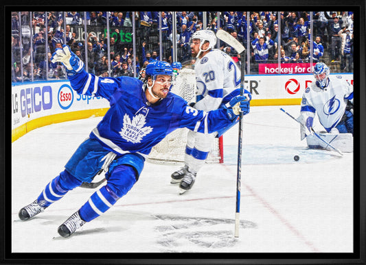 Auston Matthews Toronto Maple Leafs Framed 20x29 Celebration Canvas - Velora Luxury Fashion