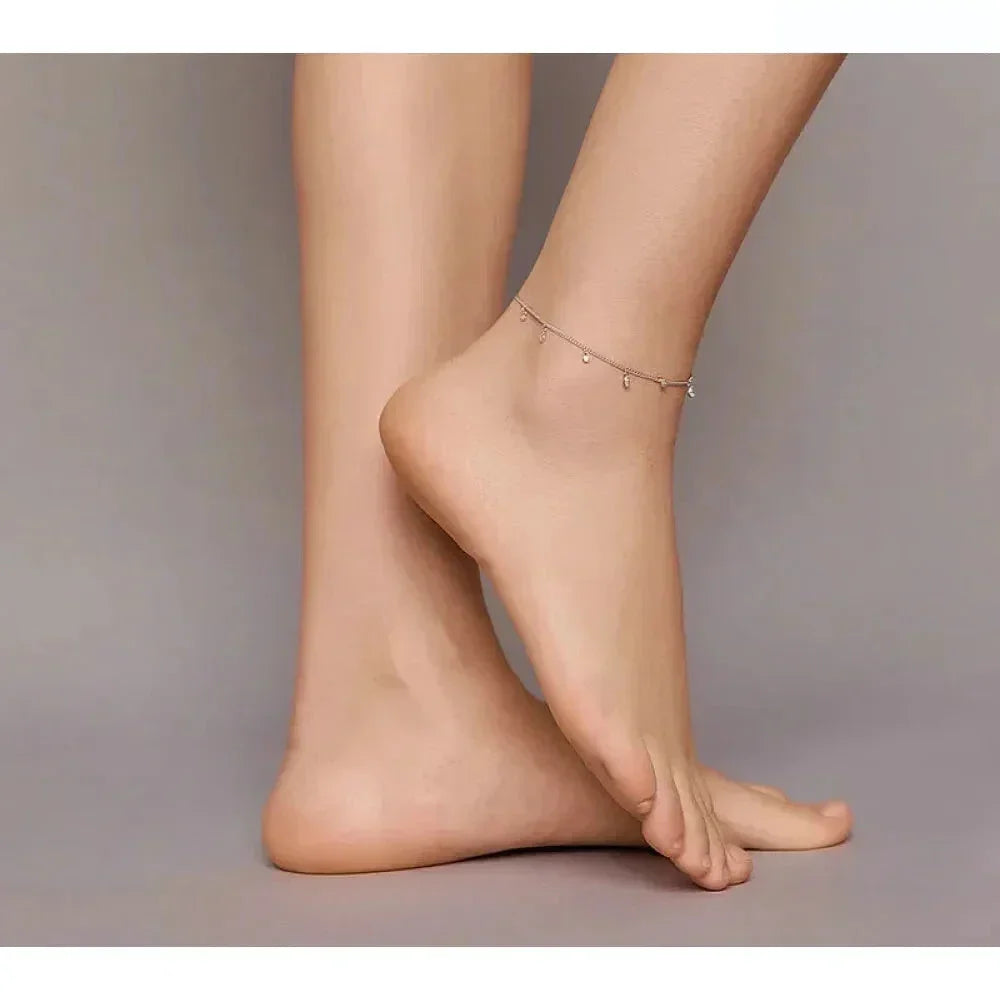 Authentic 925 Sterling Silver Minimalism Tassel Chain Anklet for Women - Velora Luxury Fashion