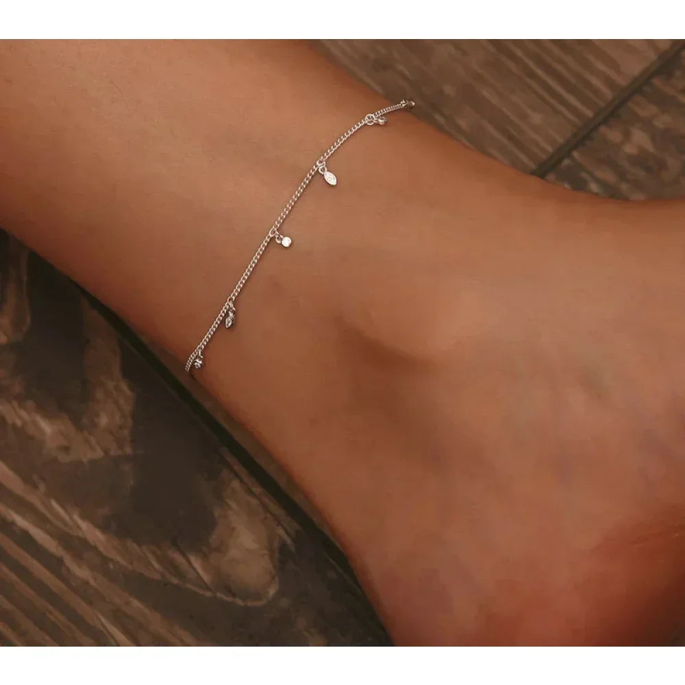 Authentic 925 Sterling Silver Minimalism Tassel Chain Anklet for Women - Velora Luxury Fashion