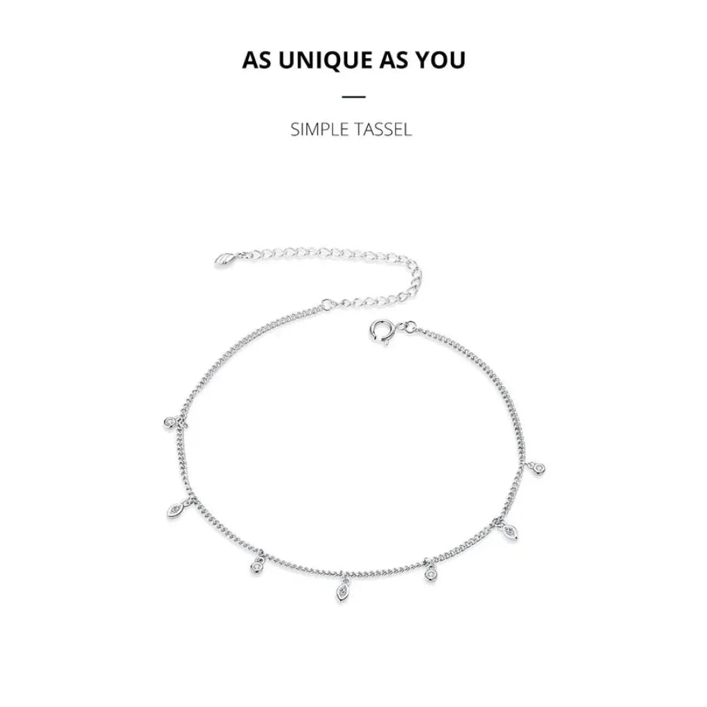Authentic 925 Sterling Silver Minimalism Tassel Chain Anklet for Women - Velora Luxury Fashion