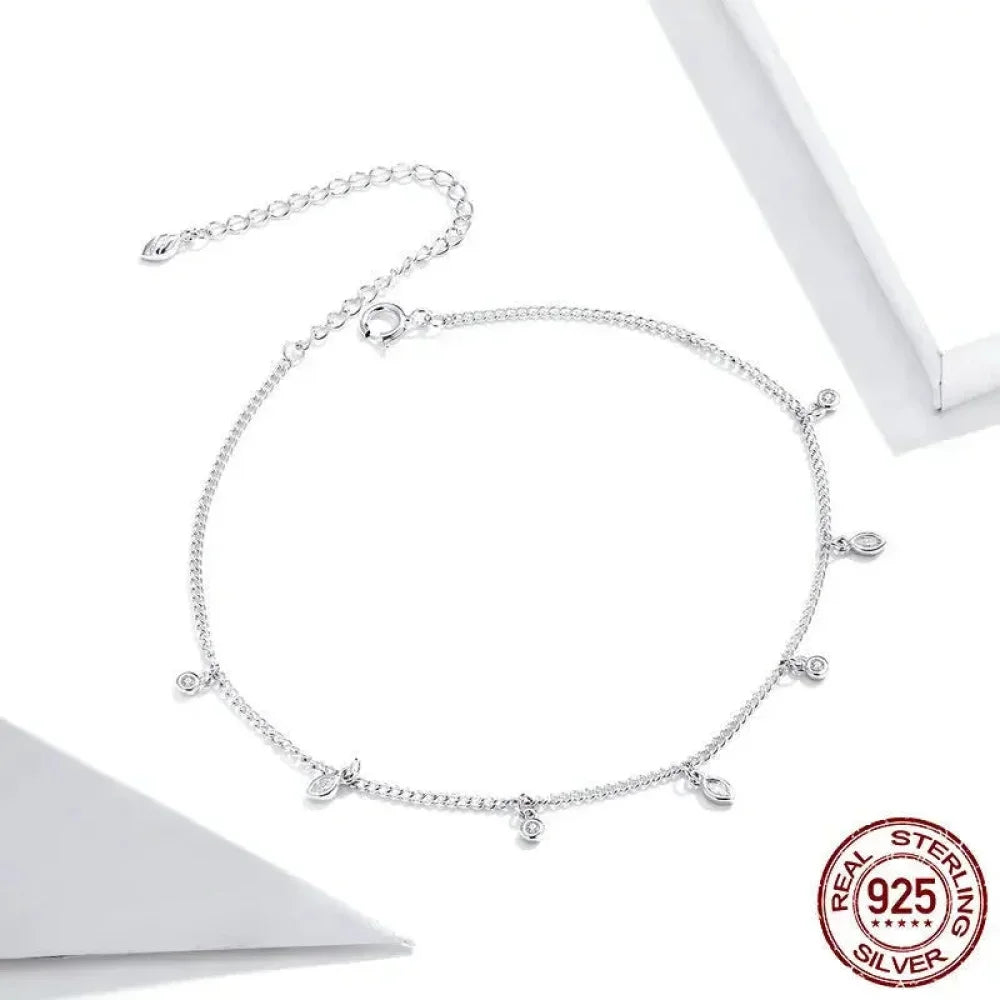Authentic 925 Sterling Silver Minimalism Tassel Chain Anklet for Women - Velora Luxury Fashion