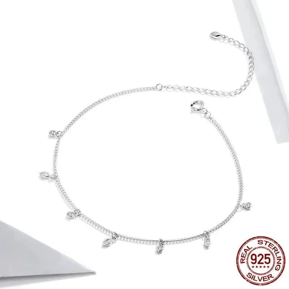Authentic 925 Sterling Silver Minimalism Tassel Chain Anklet for Women - Velora Luxury Fashion
