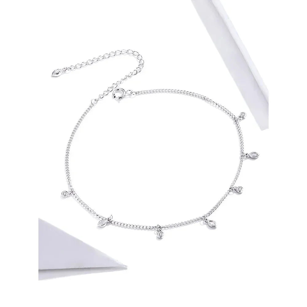 Authentic 925 Sterling Silver Minimalism Tassel Chain Anklet for Women - Velora Luxury Fashion