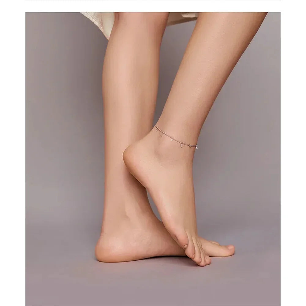 Authentic 925 Sterling Silver Minimalism Tassel Chain Anklet for Women - Velora Luxury Fashion