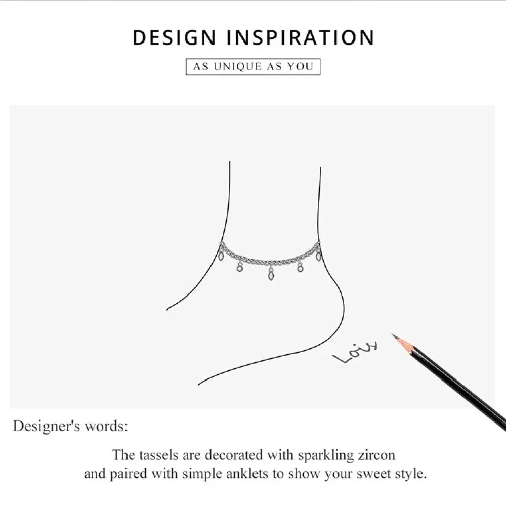 Authentic 925 Sterling Silver Minimalism Tassel Chain Anklet for Women - Velora Luxury Fashion