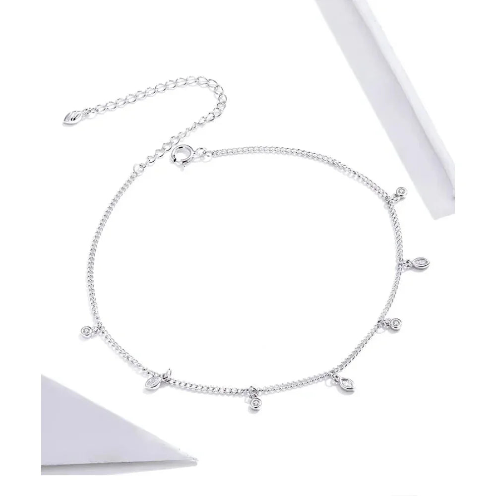 Authentic 925 Sterling Silver Minimalism Tassel Chain Anklet for Women - Velora Luxury Fashion