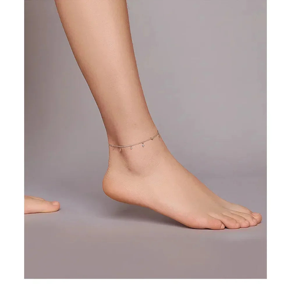 Authentic 925 Sterling Silver Minimalism Tassel Chain Anklet for Women - Velora Luxury Fashion