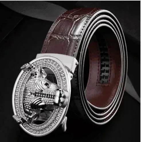 Automatic Buckle Leather With Diamond-studded Pattern Bull Head Belt - Velora