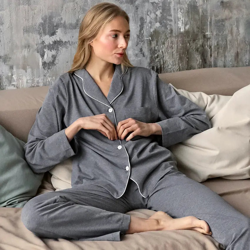 Autumn New French Simplicity Comfortable Thermal Knitting Cotton Silk Long-sleeved Pajamas For Women EX-STOCK Canada