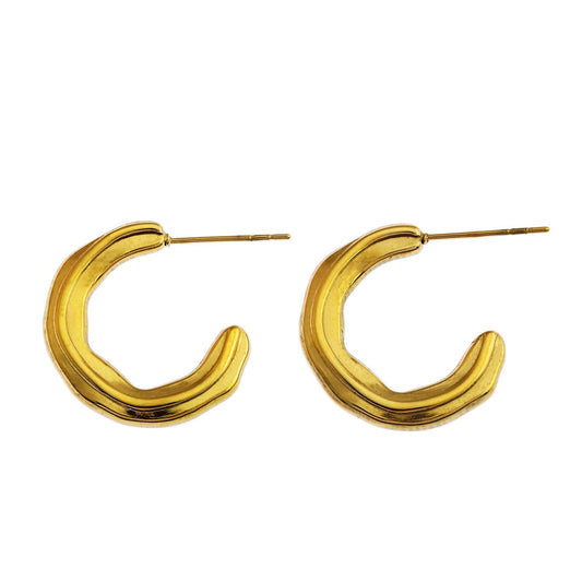 BACOLA: Sculptured Lines Hoop Earrings - Velora Luxury Fashion