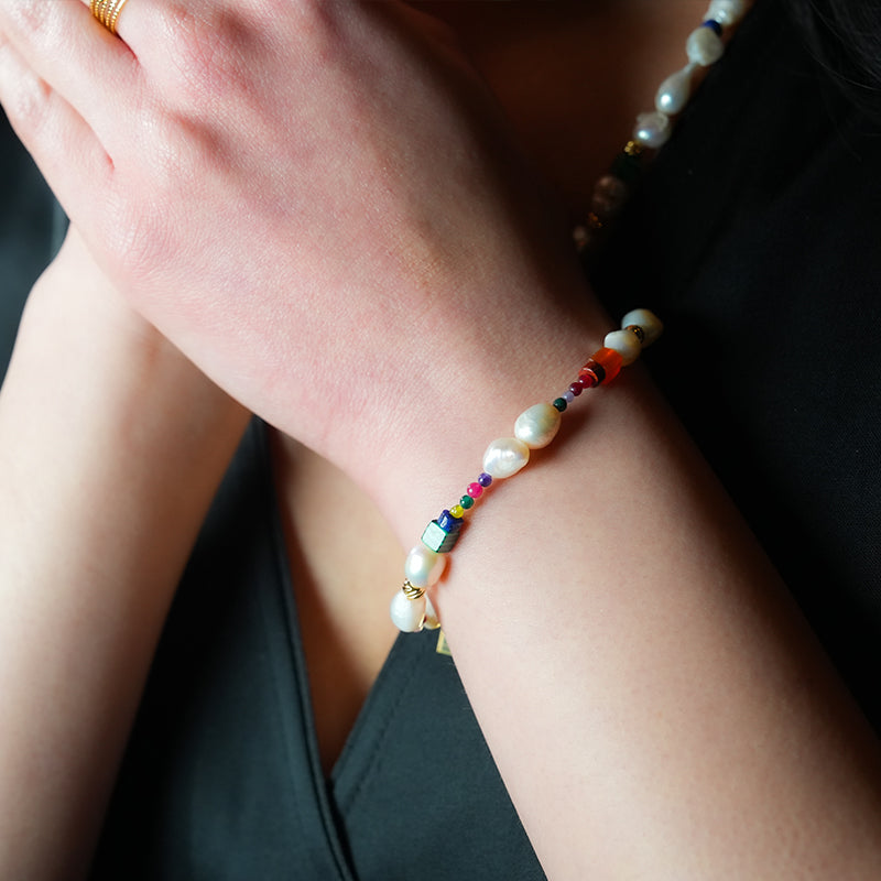 BANYANA: Paradise Found - Colourful Bracelet with Gold Beads, Natural Stones, and Freshwater Pearls - Velora Luxury Fashion