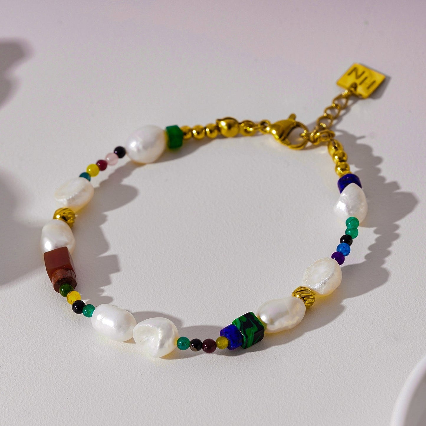 BANYANA: Paradise Found - Colourful Bracelet with Gold Beads, Natural Stones, and Freshwater Pearls - Velora Luxury Fashion