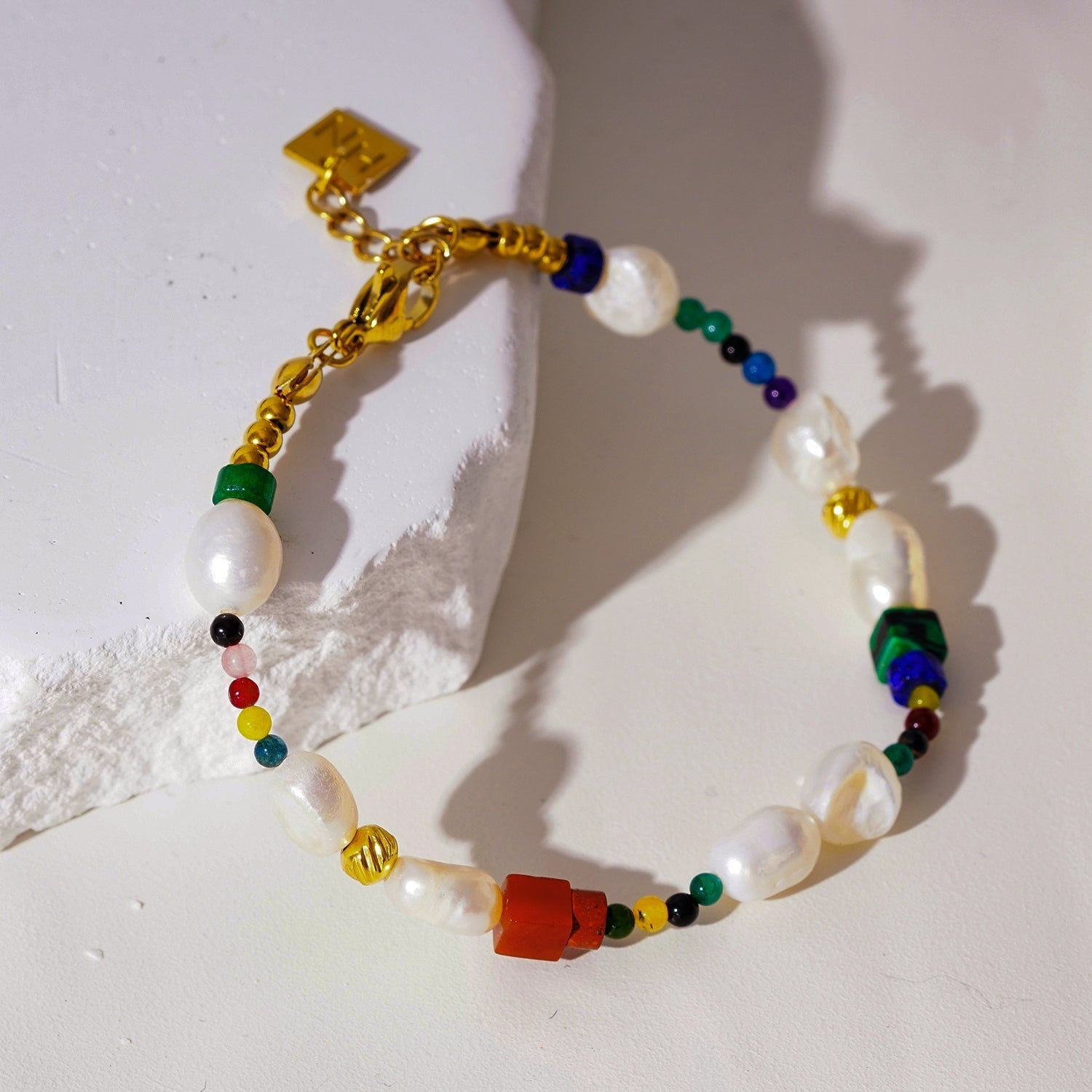 BANYANA: Paradise Found - Colourful Bracelet with Gold Beads, Natural Stones, and Freshwater Pearls - Velora Luxury Fashion