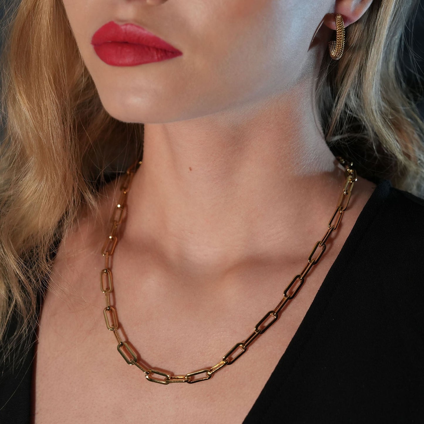 BAYSWATER 22": Contemporary Paper Clip Gold Chain Necklace - Velora Luxury Fashion