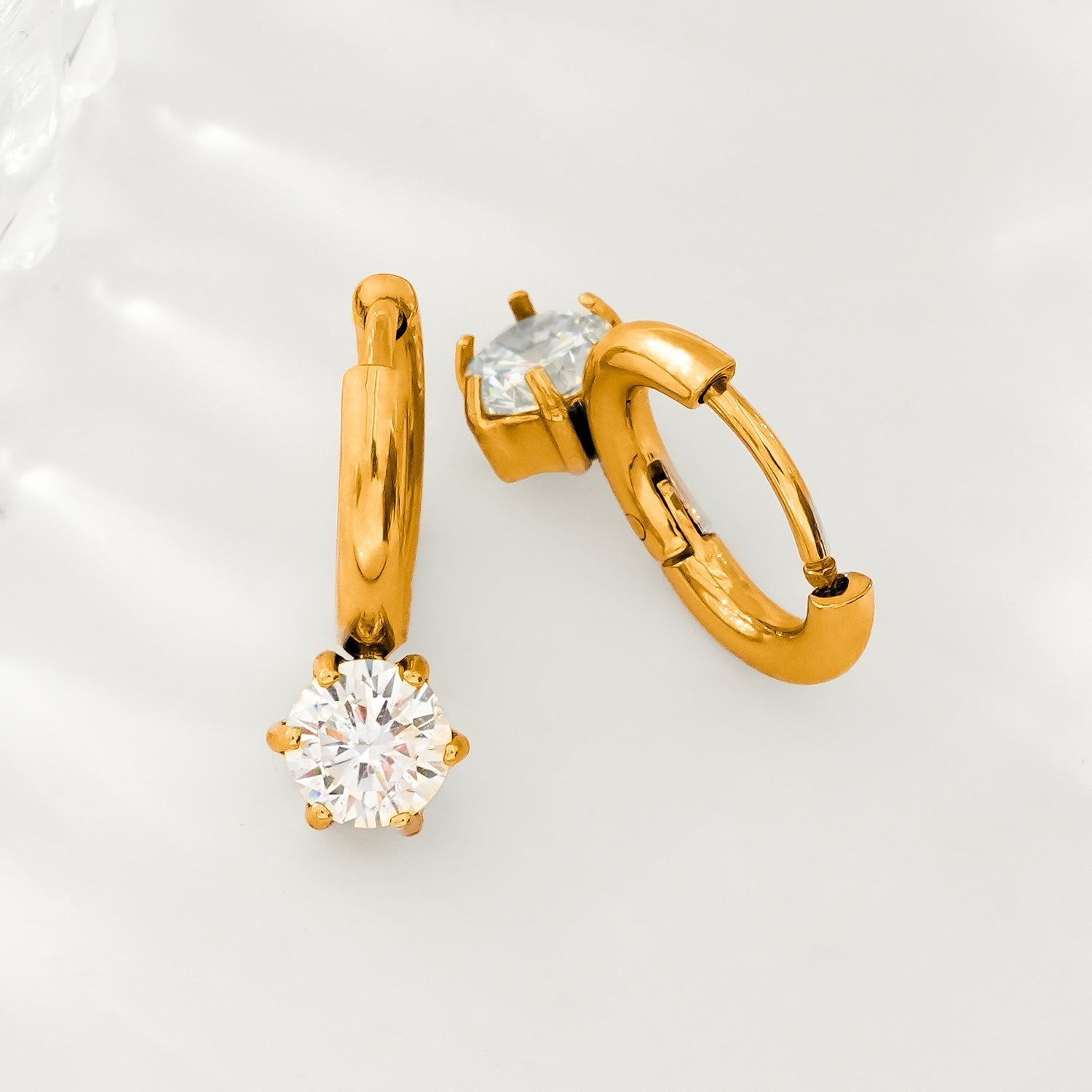 BEAULIEU: Vintage Inspired Mini Hoops with a Solitaire Moissanite Charm - Velora Luxury Fashion