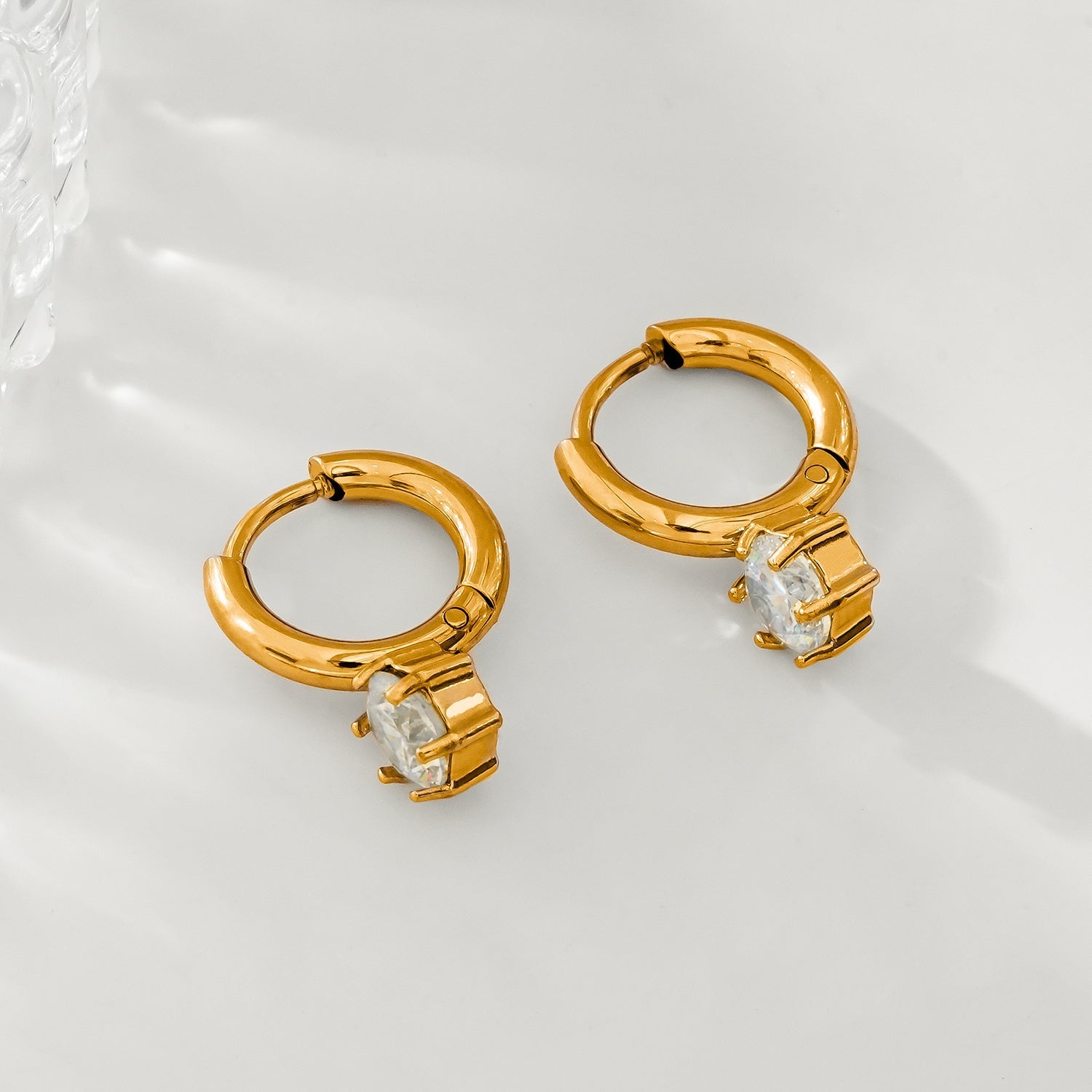 BEAULIEU: Vintage Inspired Mini Hoops with a Solitaire Moissanite Charm - Velora Luxury Fashion