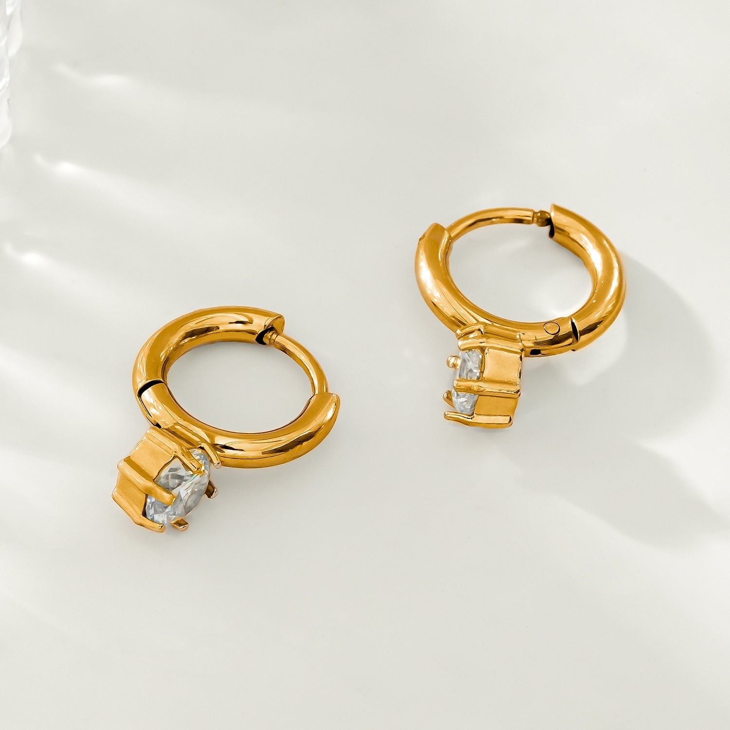 BEAULIEU: Vintage Inspired Mini Hoops with a Solitaire Moissanite Charm - Velora Luxury Fashion