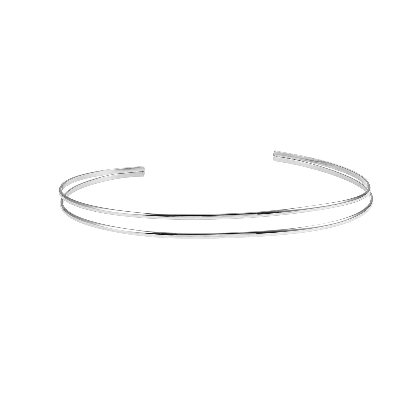 BETHANIE Silver (White Gold): Double Banded Choker Collar Necklace. - Velora Luxury Fashion