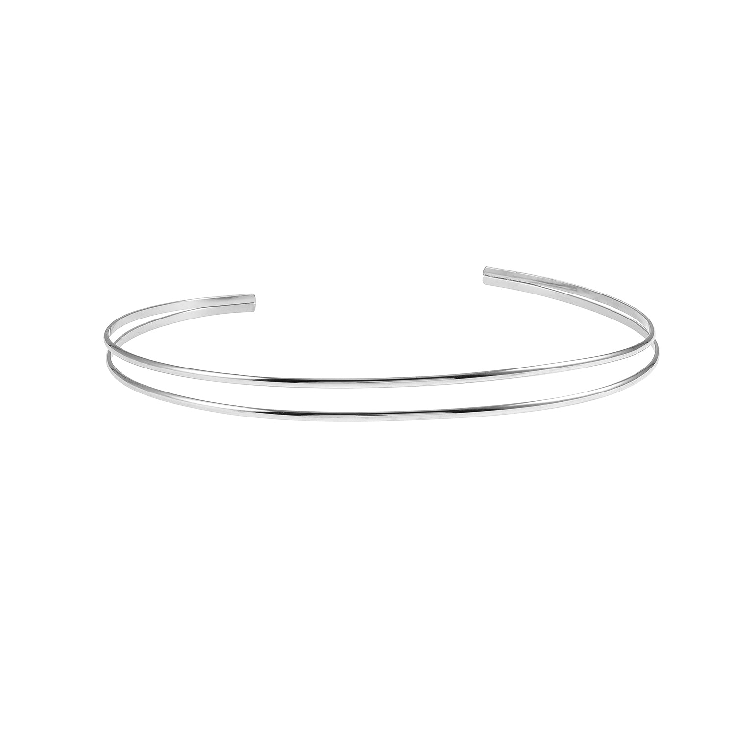 BETHANIE Silver (White Gold): Double Banded Choker Collar Necklace. - Velora Luxury Fashion