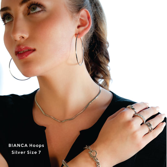 BIANCA Silver: Classic Essential Everyday Basic Round Silver Hoops. Available in 7 Sizes - 1cm to 6cm - Velora Luxury Fashion