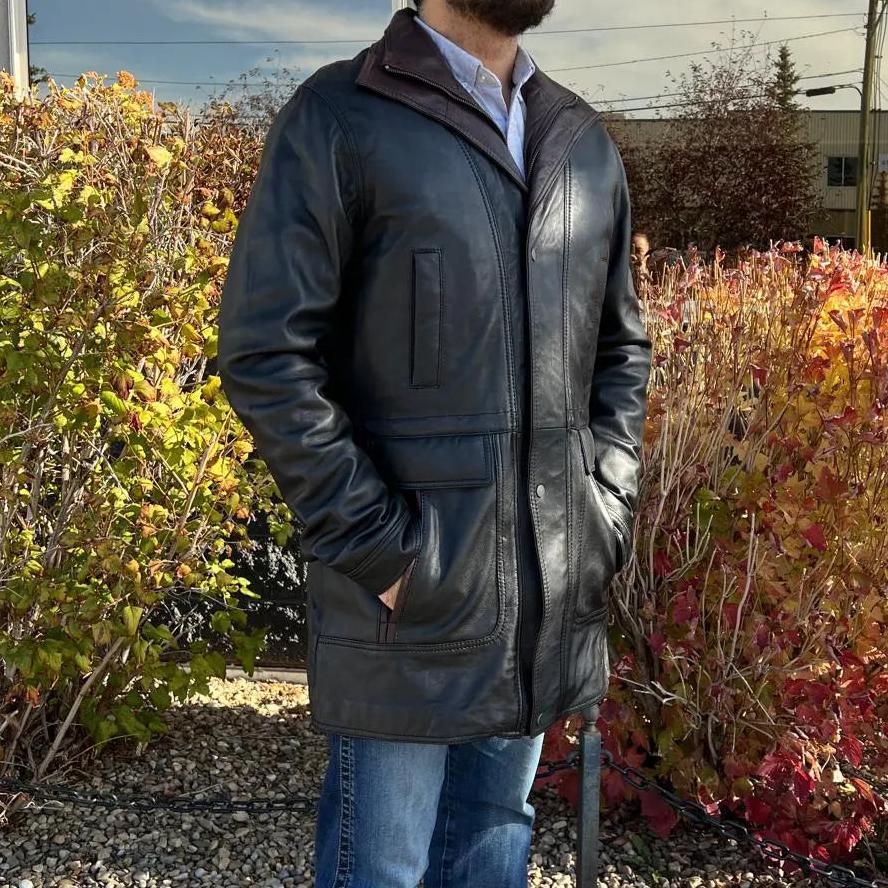 BOL Men's Double Collar Two-Tone Long Coat | Leather Jacket - Velora Luxury Fashion