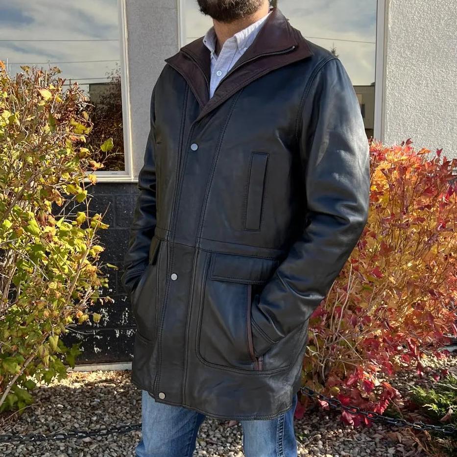 BOL Men's Double Collar Two-Tone Long Coat | Leather Jacket - Velora Luxury Fashion
