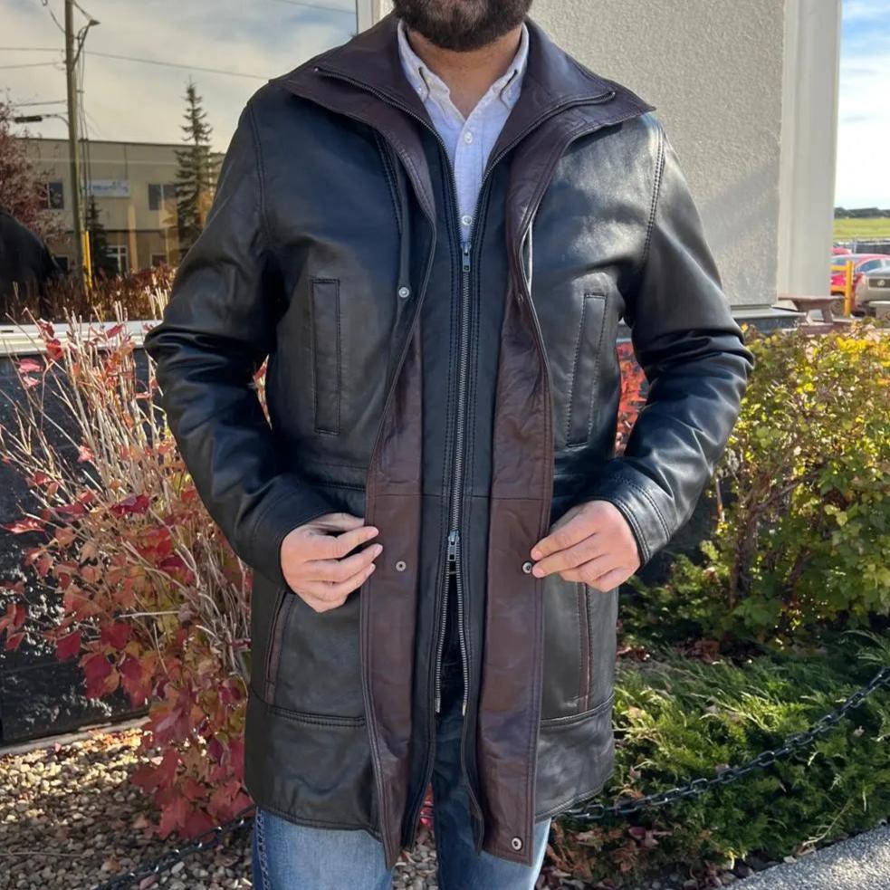 BOL Men's Double Collar Two-Tone Long Coat | Leather Jacket - Velora Luxury Fashion