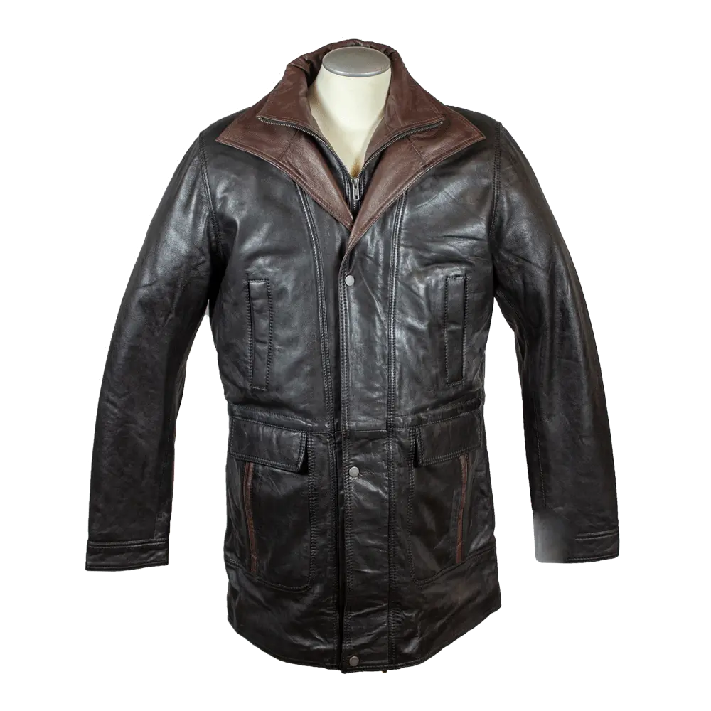 BOL Men's Double Collar Two-Tone Long Coat | Leather Jacket - Velora Luxury Fashion
