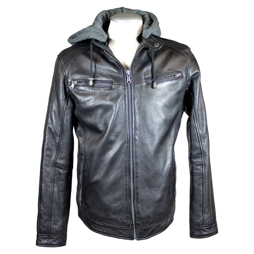 BOL Men's Hooded Snap Collar Leather Jacket - Velora Luxury Fashion