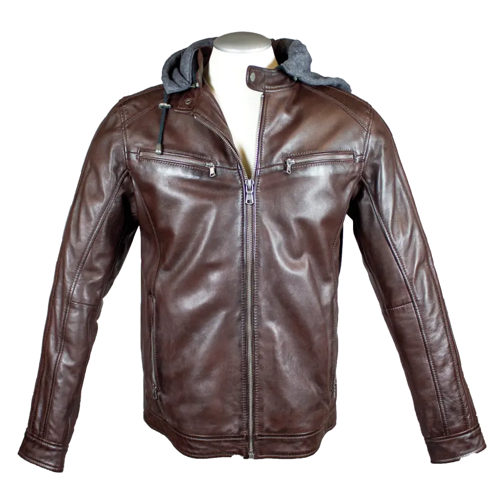 BOL Men's Hooded Snap Collar Leather Jacket - Velora Luxury Fashion