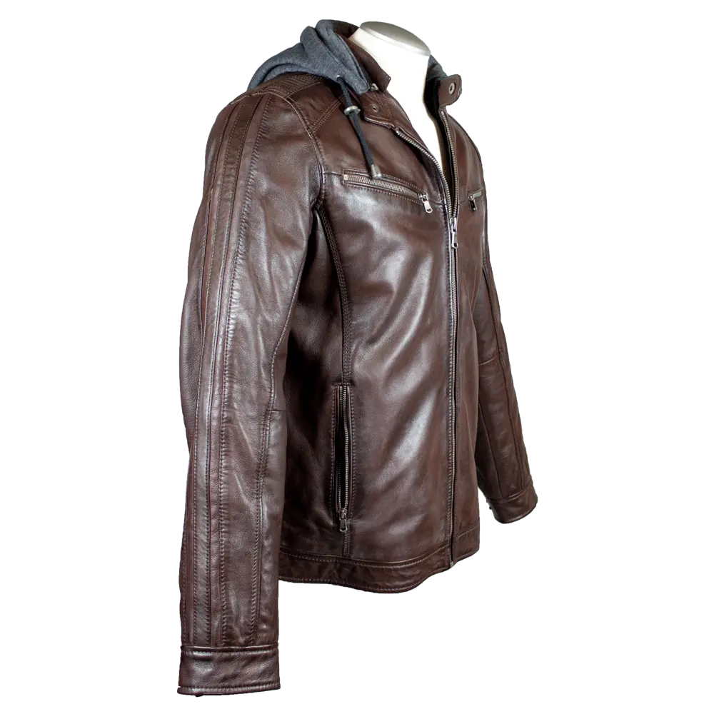 BOL Men's Hooded Snap Collar Leather Jacket - Velora Luxury Fashion