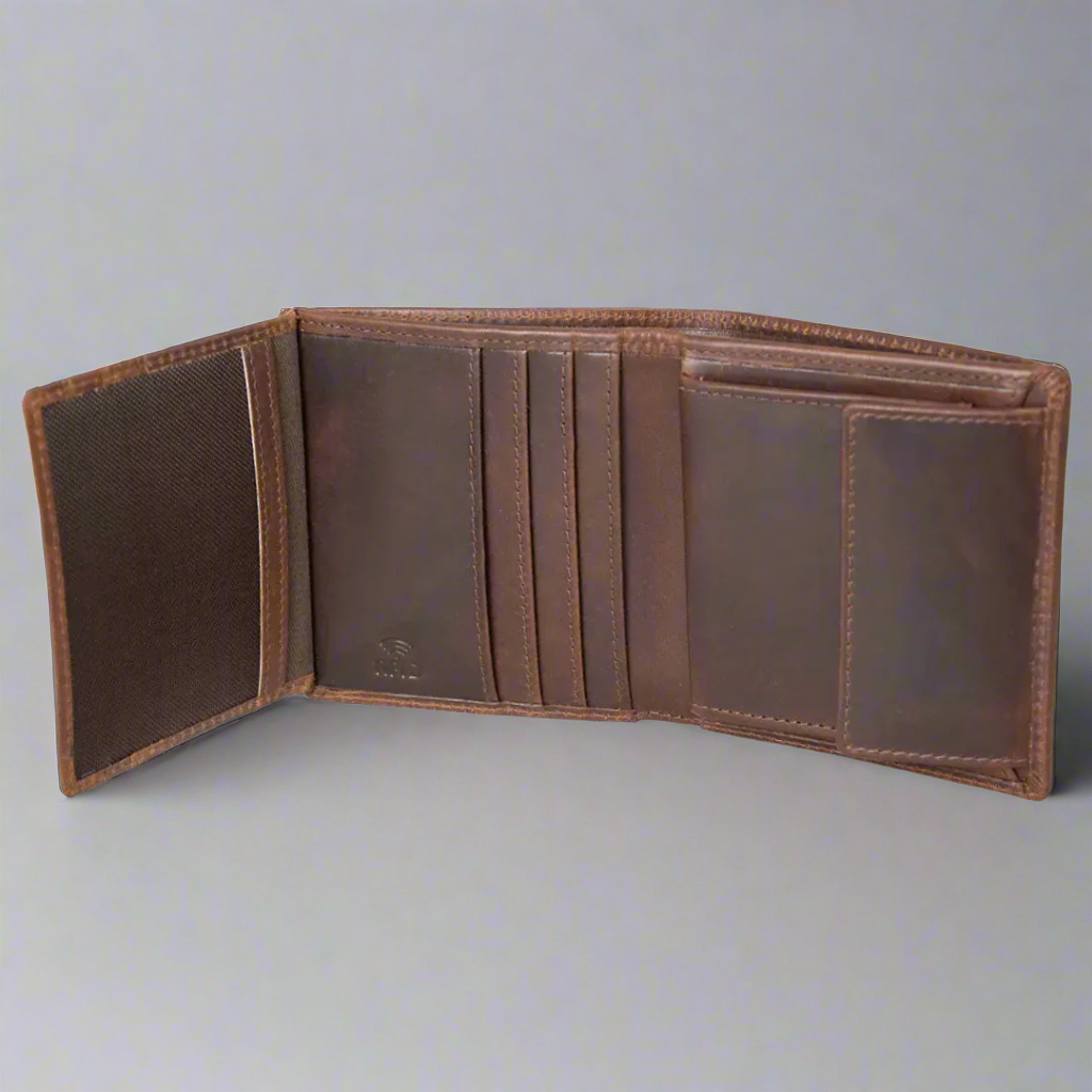 BOL Men's Vintage Leather Tri-fold with Change Pocket Wallet - Velora Luxury Fashion