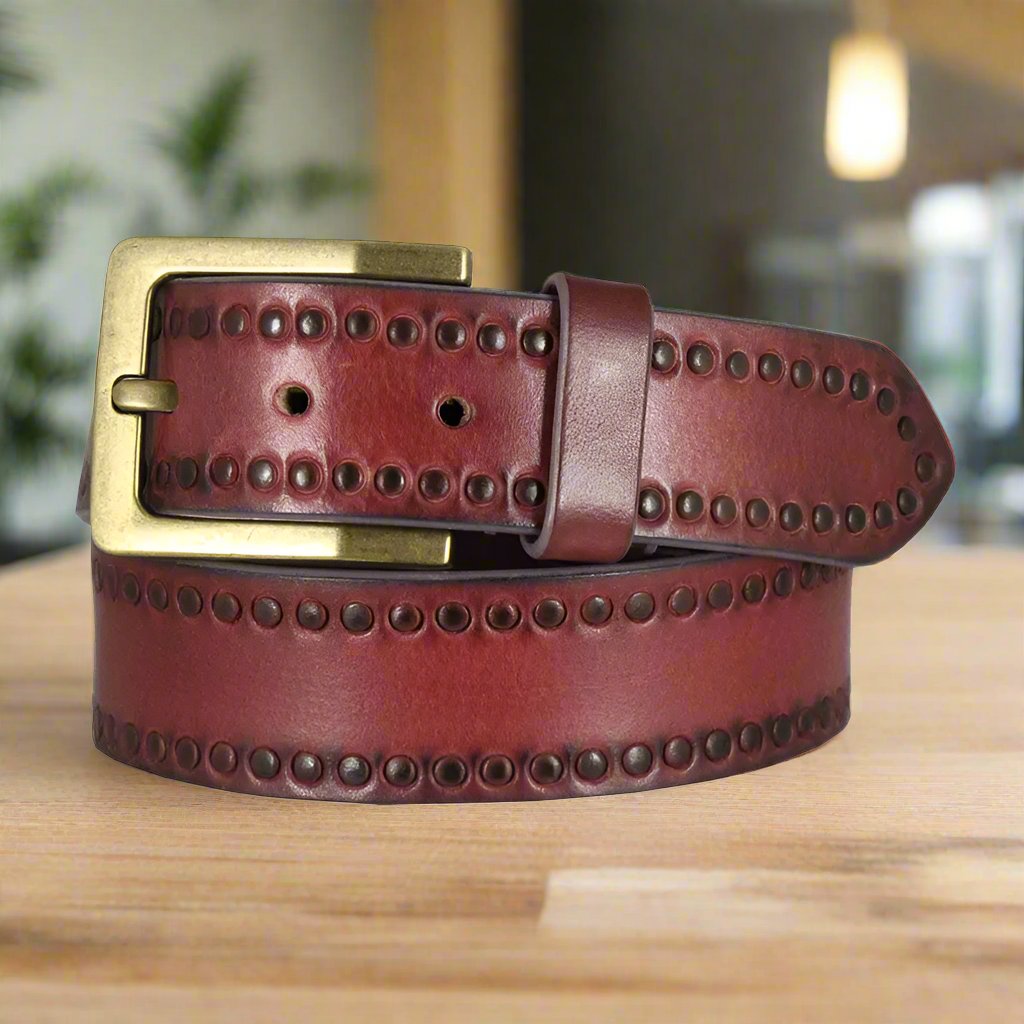 BOL Women's Circle Tooled Leather Belt - Velora Luxury Fashion