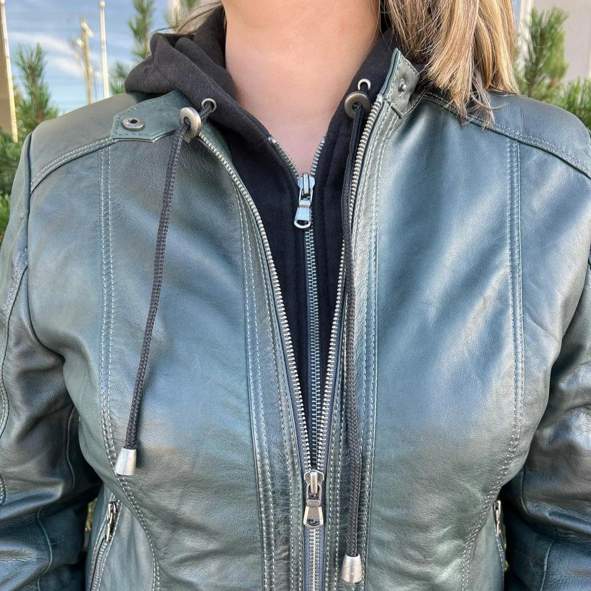 BOL Women's Detachable Hooded Leather Jacket - Velora Luxury Fashion