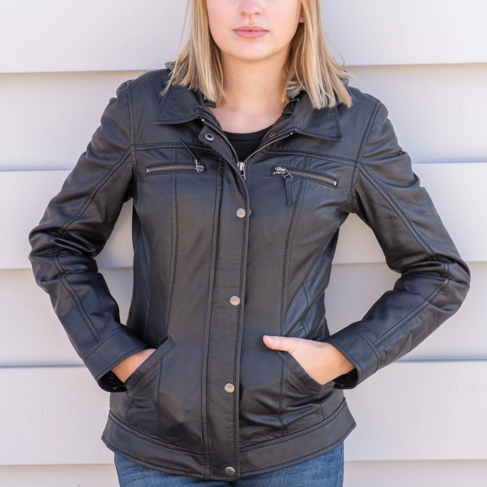 BOL Women's Removable Hood Leather Jacket - Velora Luxury Fashion
