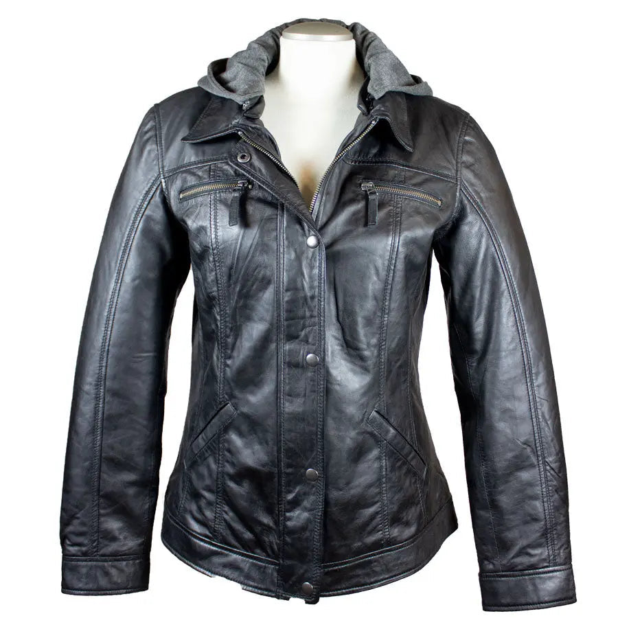 BOL Women's Removable Hood Leather Jacket - Velora Luxury Fashion