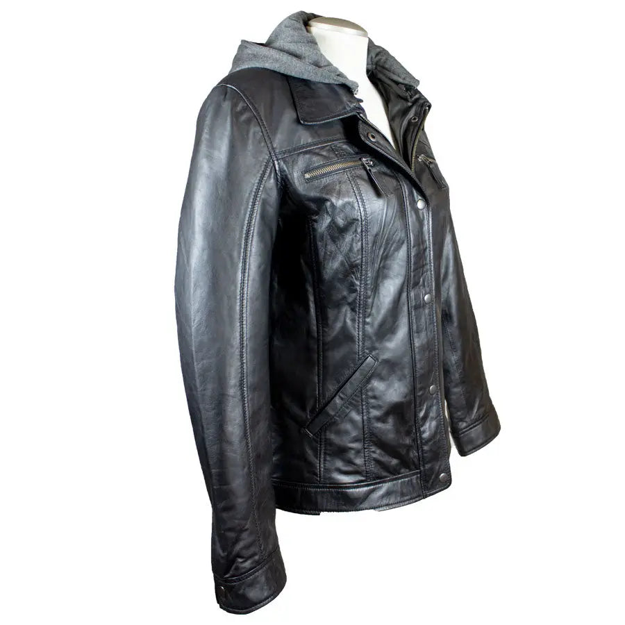 BOL Women's Removable Hood Leather Jacket - Velora Luxury Fashion