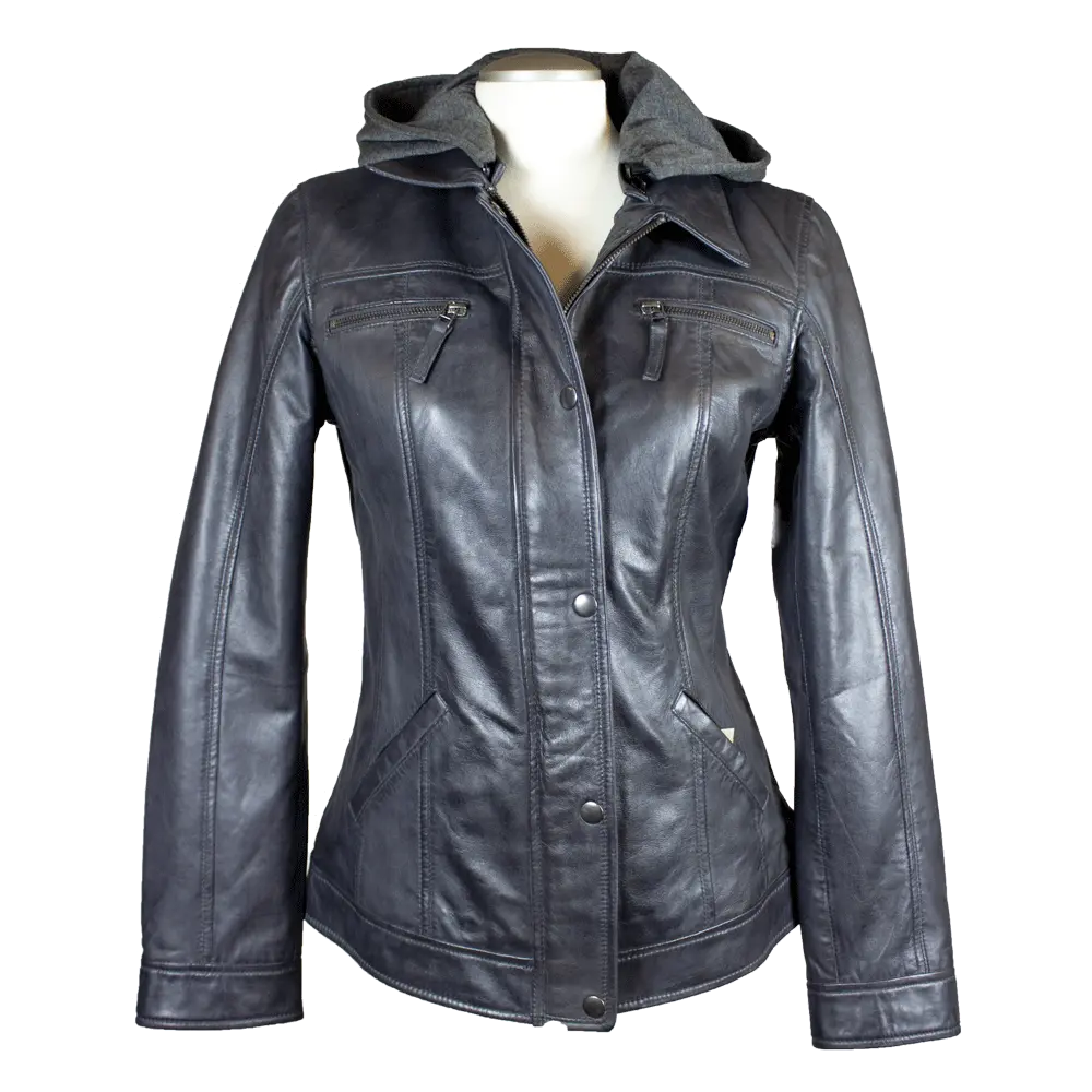 BOL Women's Removable Hood Leather Jacket - Velora Luxury Fashion