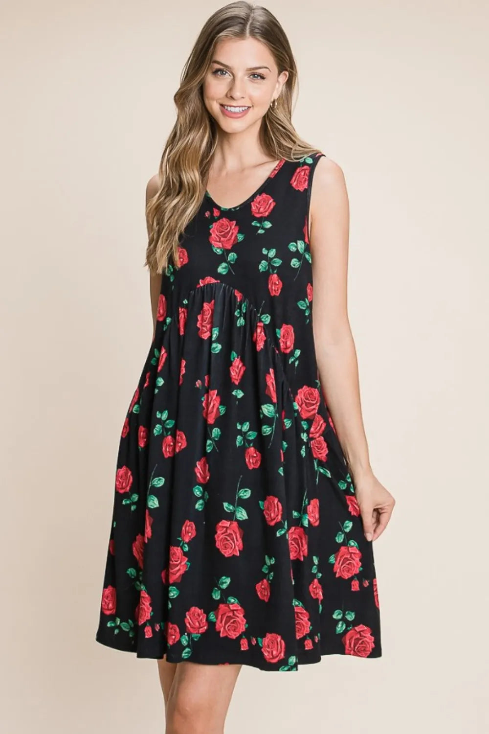 BOMBOM Floral Ruched Tank Dress - Velora Luxury Fashion