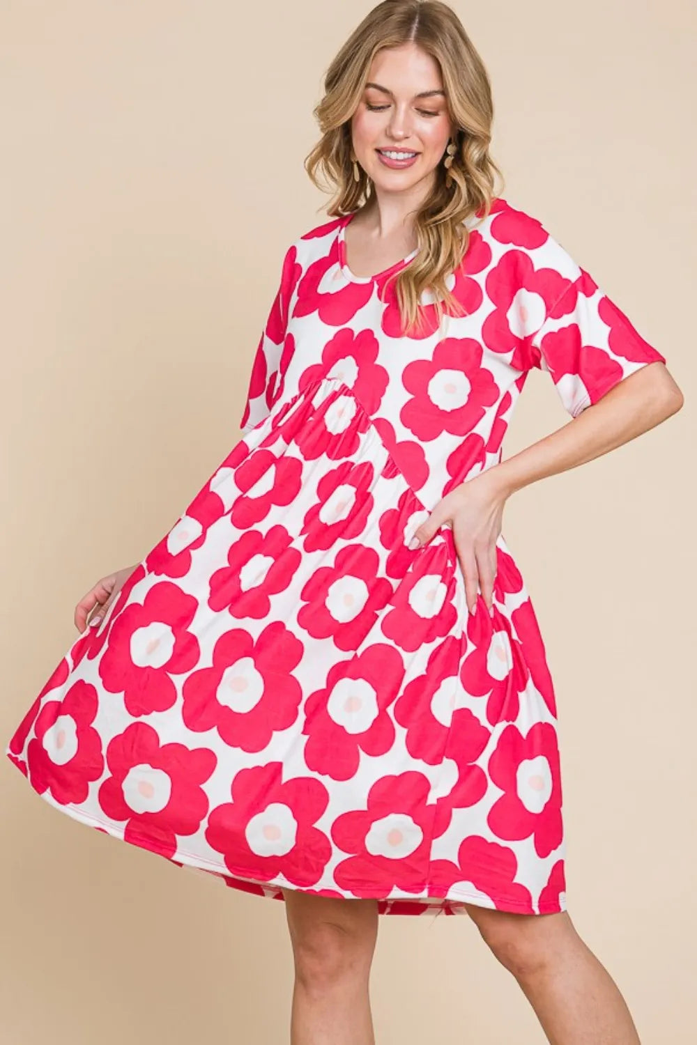 BOMBOM Flower Print Ruched Dress - Velora Luxury Fashion