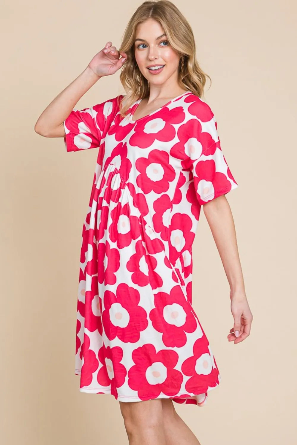 BOMBOM Flower Print Ruched Dress - Velora Luxury Fashion