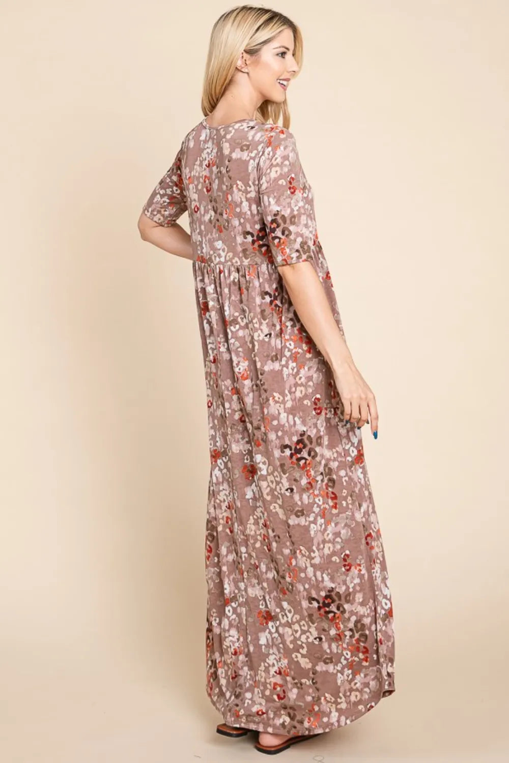 BOMBOM Printed Shirred Maxi Dress - Velora Luxury Fashion